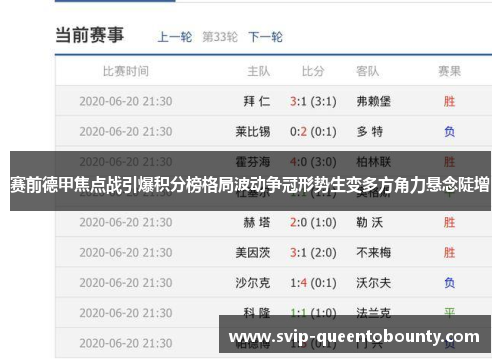 赛前德甲焦点战引爆积分榜格局波动争冠形势生变多方角力悬念陡增